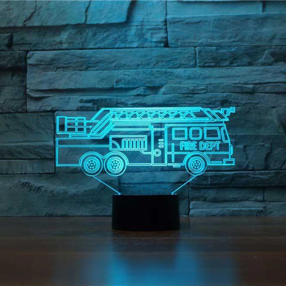 Пожарная машина 3D LED ночник дистанционный сенсорный переключатель настольная