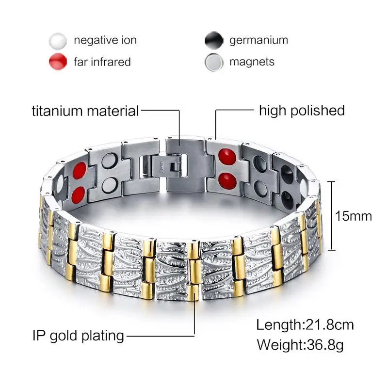Vnox 100% Титан Браслеты Для мужчин ювелирные изделия здоровья Мощность Магнитная