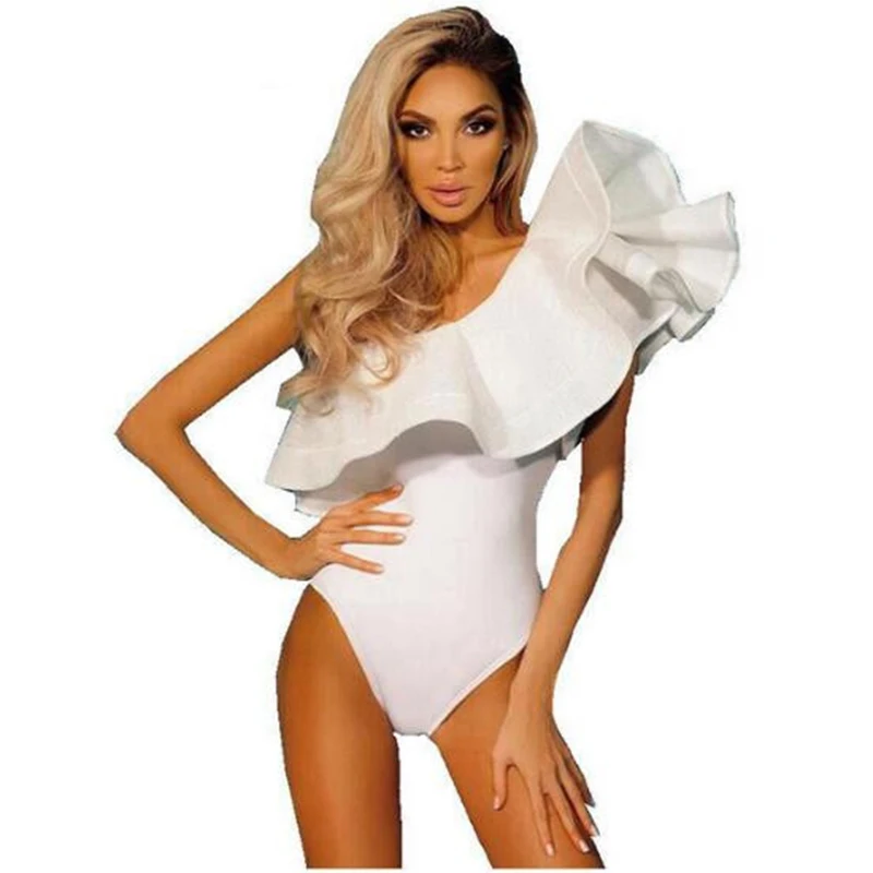 Женский Облегающий комбинезон на одно плечо с оборками|bodysuit romper|jumpsuit solidbodycon jumpsuit