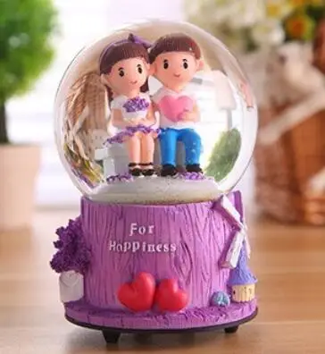 WBY-719+Creative new crystal ball rotary music box flash snow Lavender lovers ornaments birthday gift | Дом и сад