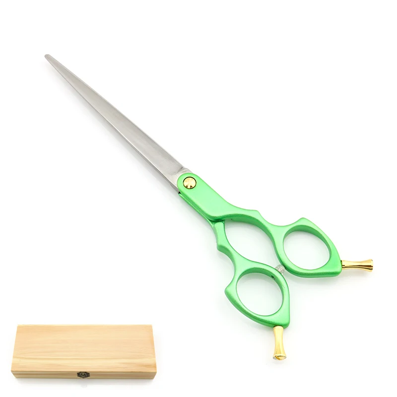 Green 7IN. wood box Профессиональные ножницы для ухода за собаками, 7 дюймов, ножницы для собак, прямые, 6 цветов, с ручкой, супер Япония, 440C, Lyrebird, Топ класс, Новинка - Цвет: Green 7IN. wood box