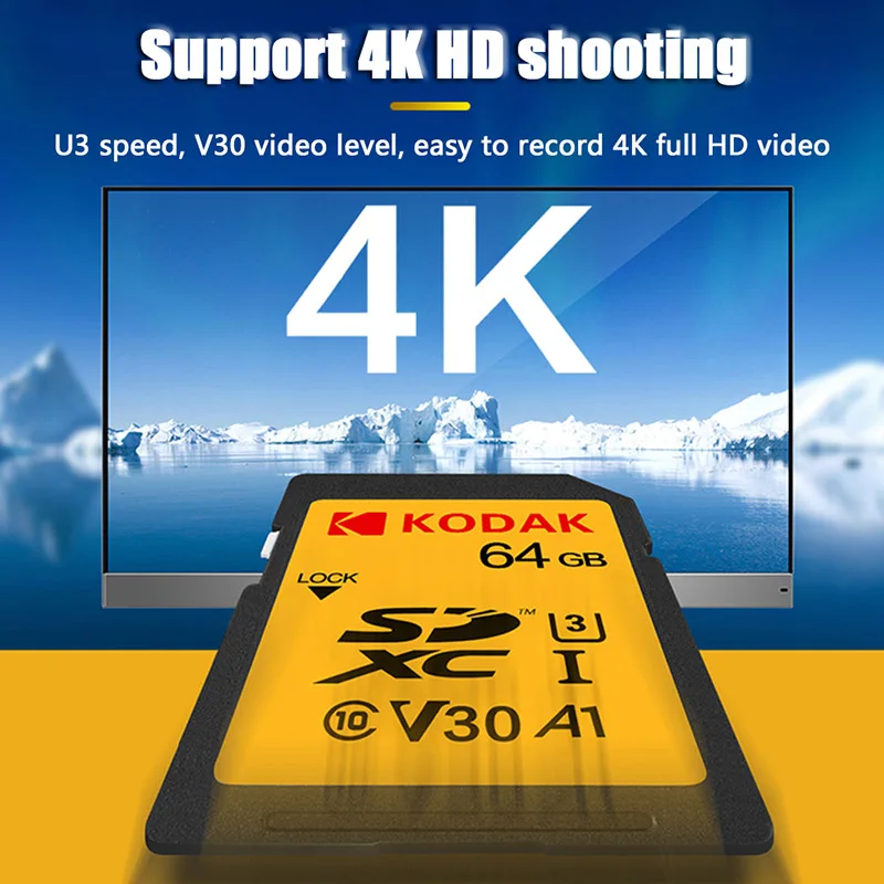 Sd карта Kodak 64 Гб памяти 128 ГБ SDXC U3 V30 carte sd для Sony Canon Nikon micro SLR цифровая камера cartao de