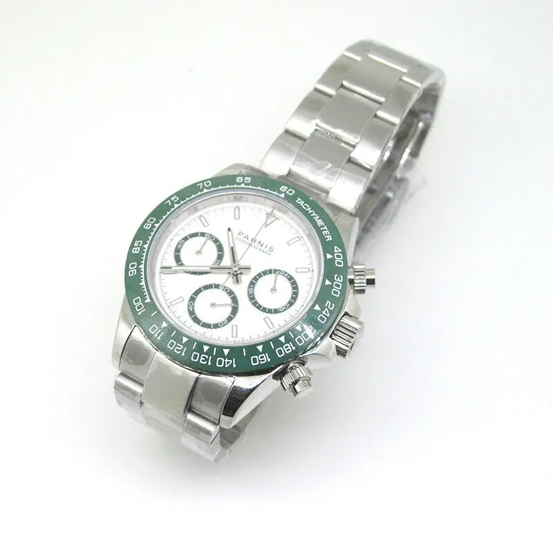 39mm Parnis Sapphire Glass Quartz Movement Men's Chronograph Watch Green Marker | Наручные часы