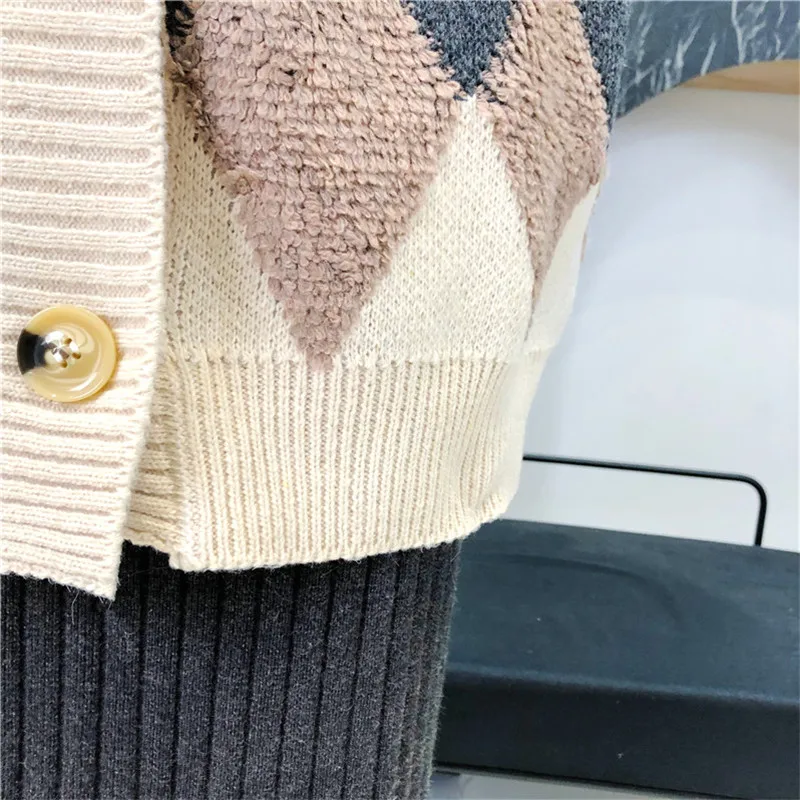 Женский мягкий кардиган с геометрическим узором свободный свитер в простом