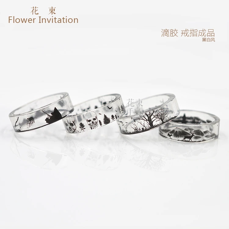 

HJ02 Flower Invitation Finished Ring Original DIY Manual Glue Black and White Boat Resin Epoxy Molds