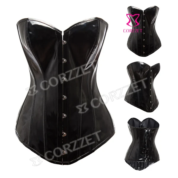 Женский сексуальный Обтягивающий корсет из ПВХ на завязках черный и корсеты для