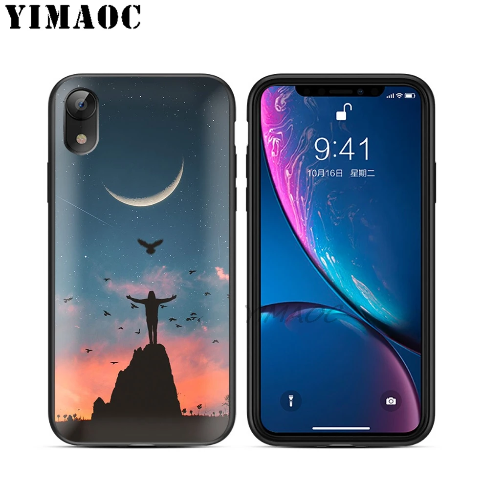 YIMAOC закат девушка красочный небо Мягкий ТПУ Черный силиконовый чехол для iPhone X