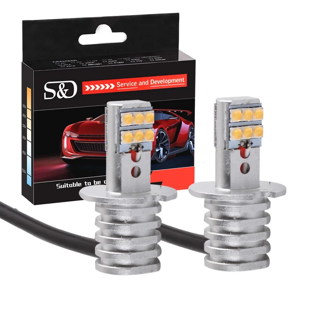 2 шт. H1 H3 светодиодные лампы с острым чипом белого цвета 12 SMD 750LM DRL дневные ходовые