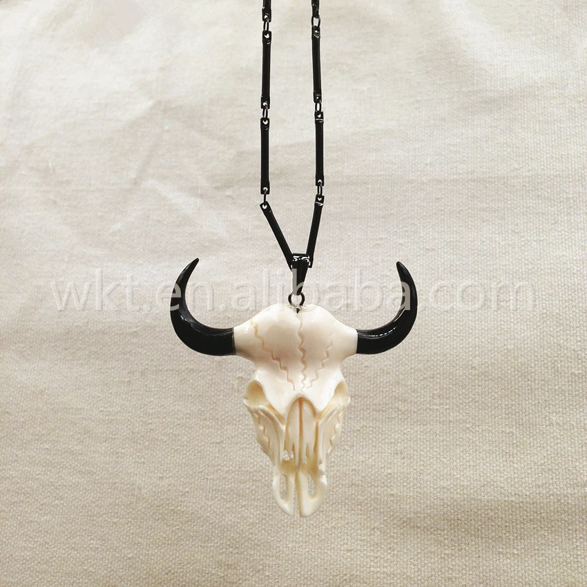 WT-N752 Newest Design Bone Carve Necklace Black Chain natural bone carved pendant with black gun plated chain necklaces | Украшения и