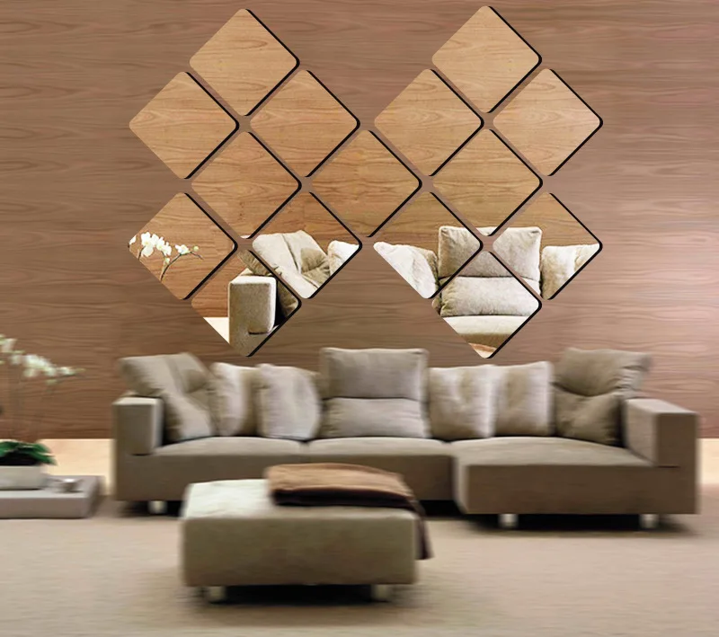 

Free Shipping 3D Acrylic Rounded Square Wall Stickers For Home Decoration With Mirror Effect And Removable Adhesive