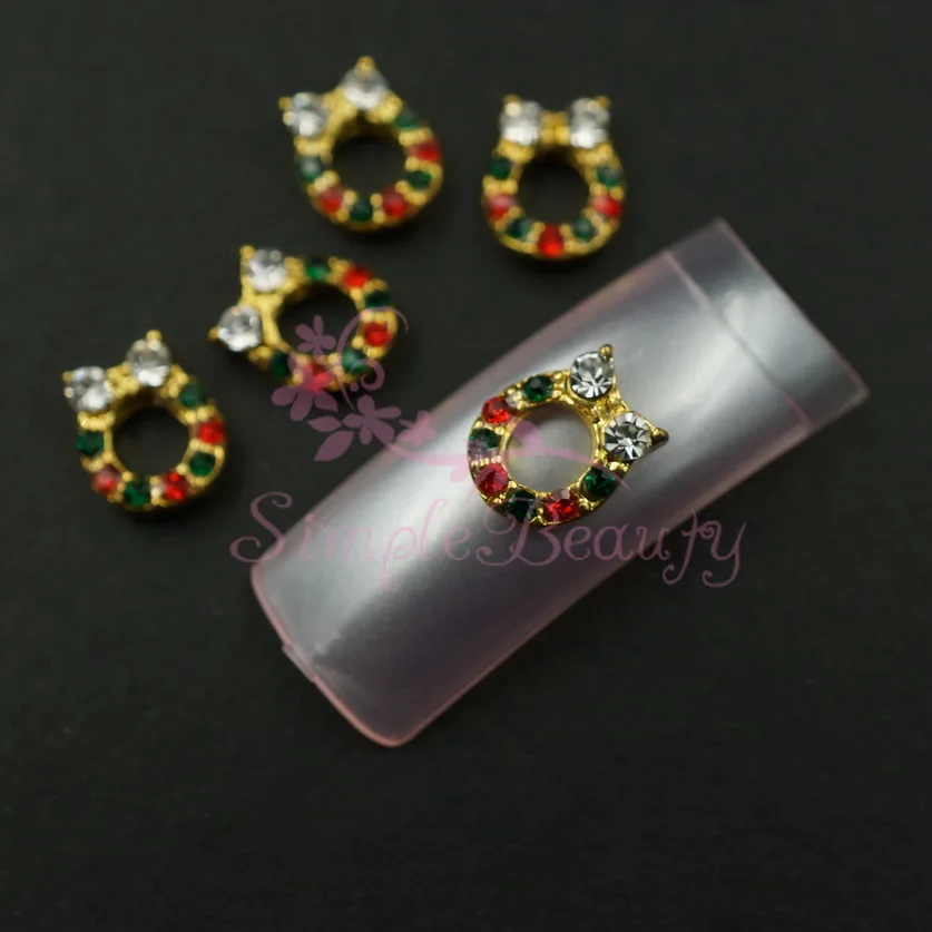 Шармы в виде венка из красных и зеленых кристаллов 9 х7 мм 20 шт./лот | Красота