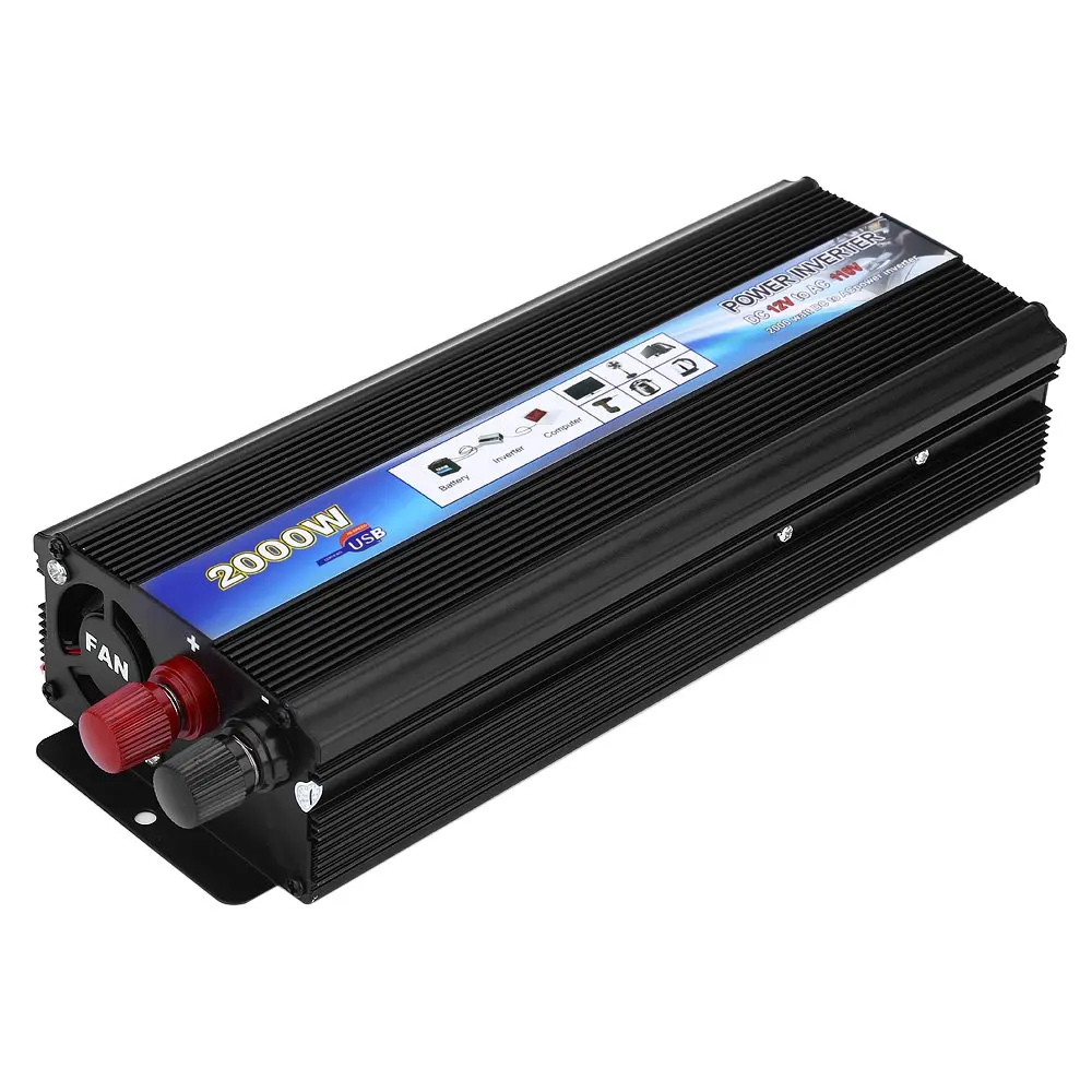 Rectangle Car Power Inverter DC 12V to AC 110V 60Hz AUTO 2000W Black Vehicle USB Port Supply Switch | Автомобили и мотоциклы