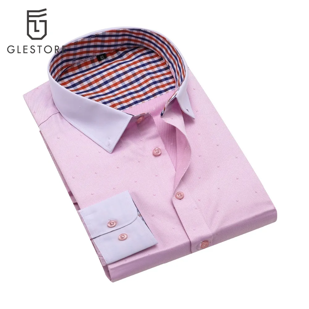 Glestore 2017 весна новых мужчин с длинным рукавом twill добби плед рубашки платья