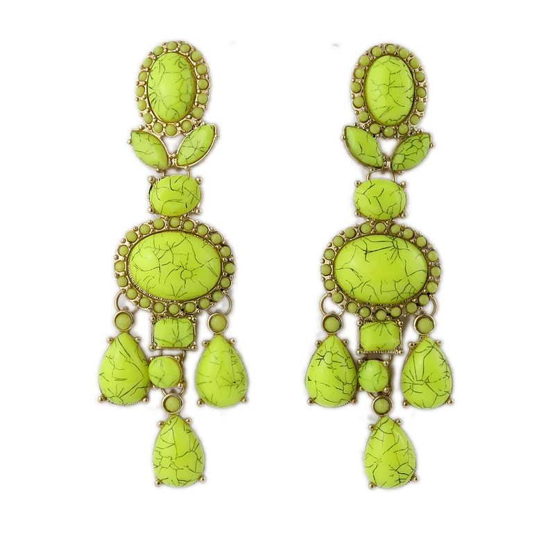 Новые модные роскошные серьги с желтым камнем Howlite, длинные висячие серьги в богемном стиле, массивные Висячие серьги, ювелирные изделия для женщин