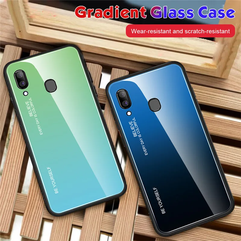 Градиент Стекло чехол для телефона для samsung Galaxy A60 A50 A40 A30 A20 A20e A70 A6 плюс A8 A9 J6 J8 M10 M20 M30 M40 J4 J6 плюс