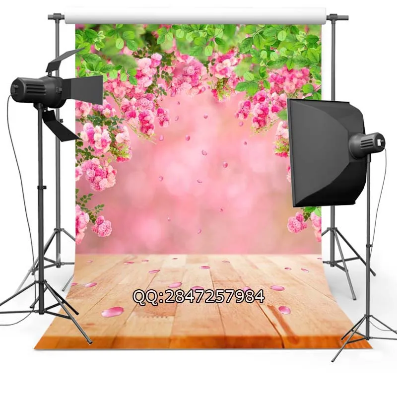 

Thin Vinyl Photography Background Computer Printed Children Backdrops Wood floor and Flower Backdrop for Photo Studio F-2346
