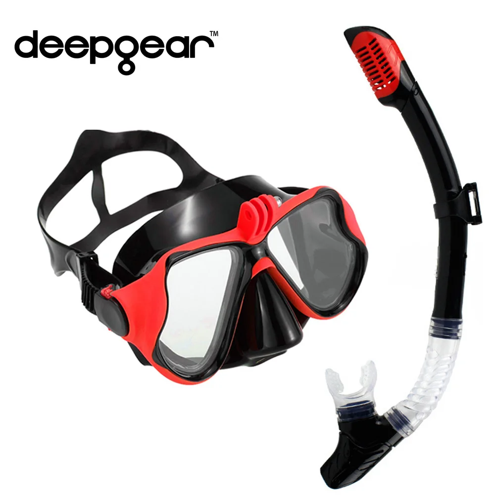 as picture Deepgear Дайвинг маска и Трубка Набор Близорукость Объектив Маска для gopro черный силиконовый Дайвинг маска сухая трубка оборудование - Цвет: as picture