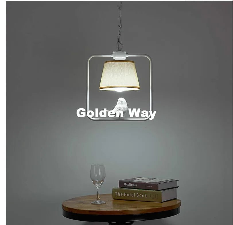 

Modern White Black E27 Modern Light Pendant Lamp Birds Pendant Vintage Lamp Resin Bird Fabric Lampshade For Kitchen Lighting
