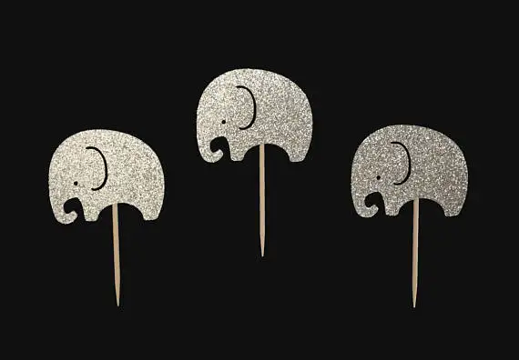 Glitter silver elephant Circus Carnival Birthday Cupcake Toppers baby shower baptism wedding Dance Party toothpicks | Дом и сад