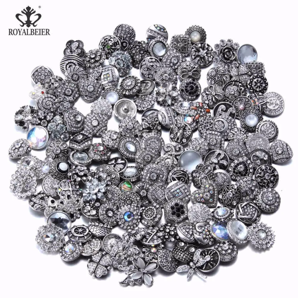 

RoyalBeier 20pcs/lot Dark Blue Mixed Styles Metal Button Charms 18mm Snap Button For 20mm Snap Bracelet Snap Jewelry HM076e