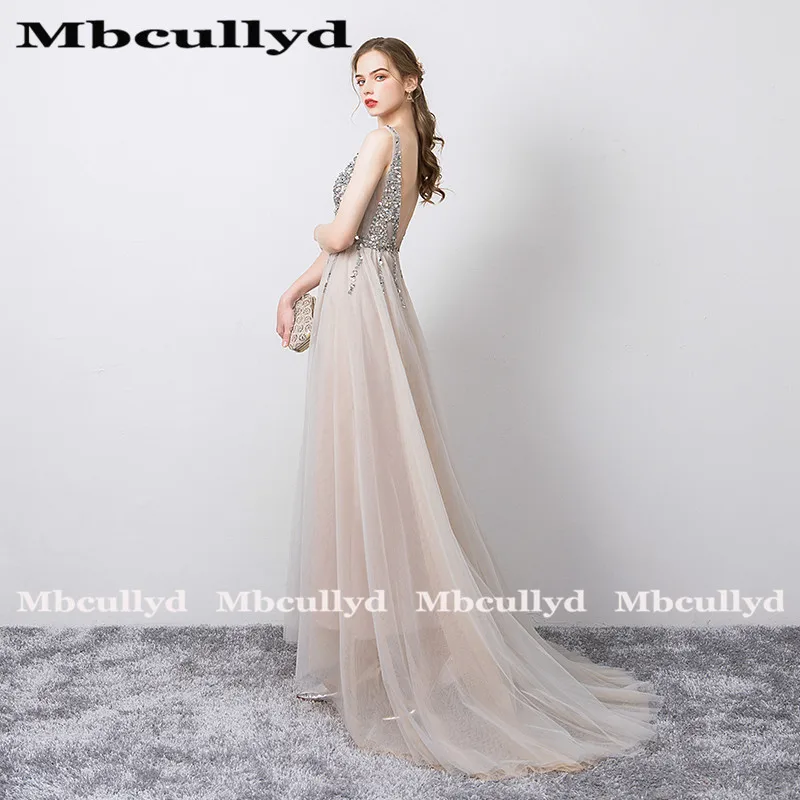 Женское вечернее платье Mbcully длинное блестящее с глубоким вырезом и высоким