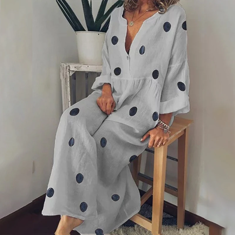 Женское платье в горошек LASPERAL летнее свободное богемное Платье макси с v-образным