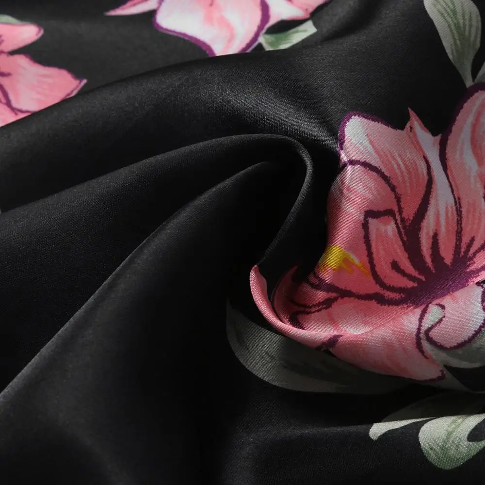 

Women Nightgown Lingerie Bathrobe With Belt Silk Satin Printed Lace sexy sleepwear night gown fashion summer 2019 Black hot sale