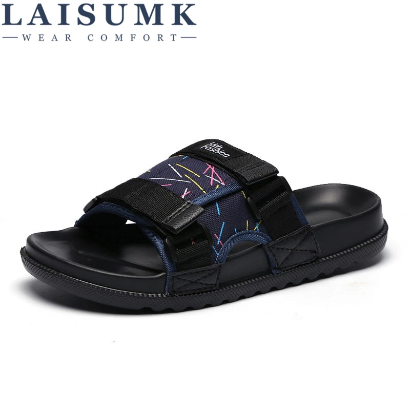 

LAISUMK Summer Shoes for Male Black Men Shoes Breathable Sizes 41-45 Mens Slippers Outdoor Comfortable Lightweight Slippers Flat