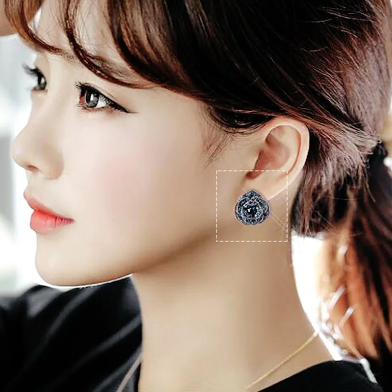 Женские винтажные серьги подвески с голубыми кристаллами в форме розы бижутерия