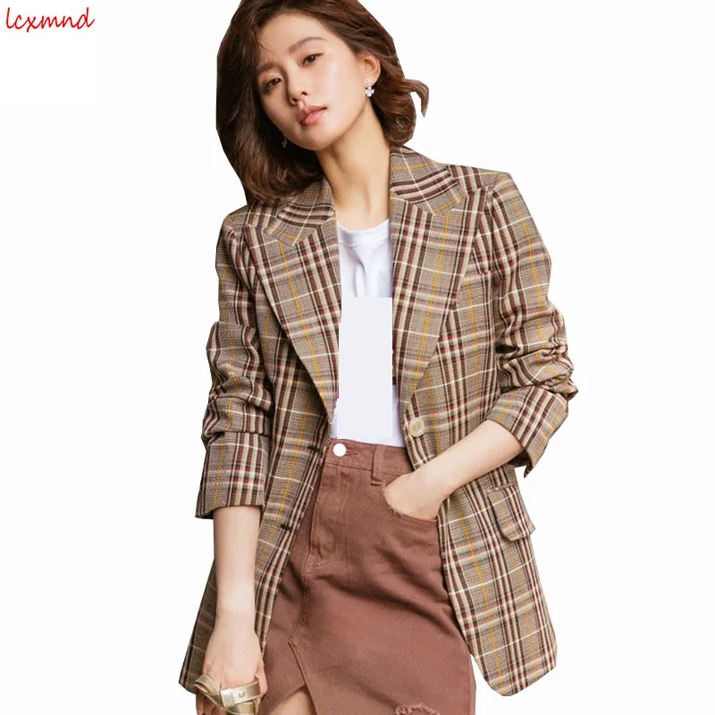 2018 new Autumn &amp Winter Korean version Women's Jacket casual plaid Blazer long sleeve plus size Blaser Feminino | Женская одежда