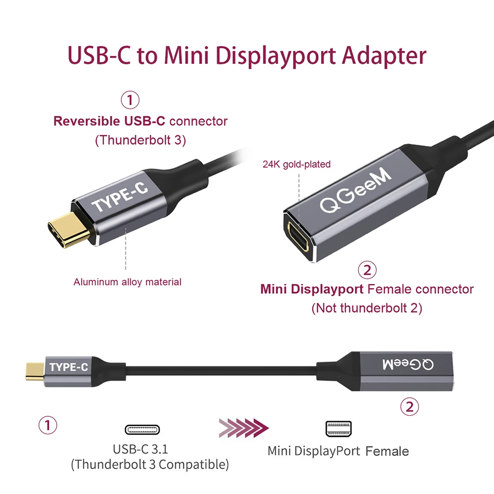 QGeeM USB Type C 3 1 к Mini DP женский кабель адаптер 4K 60HZ HDTV конвертер для Macbook HuaWei Mate 10 Samsung