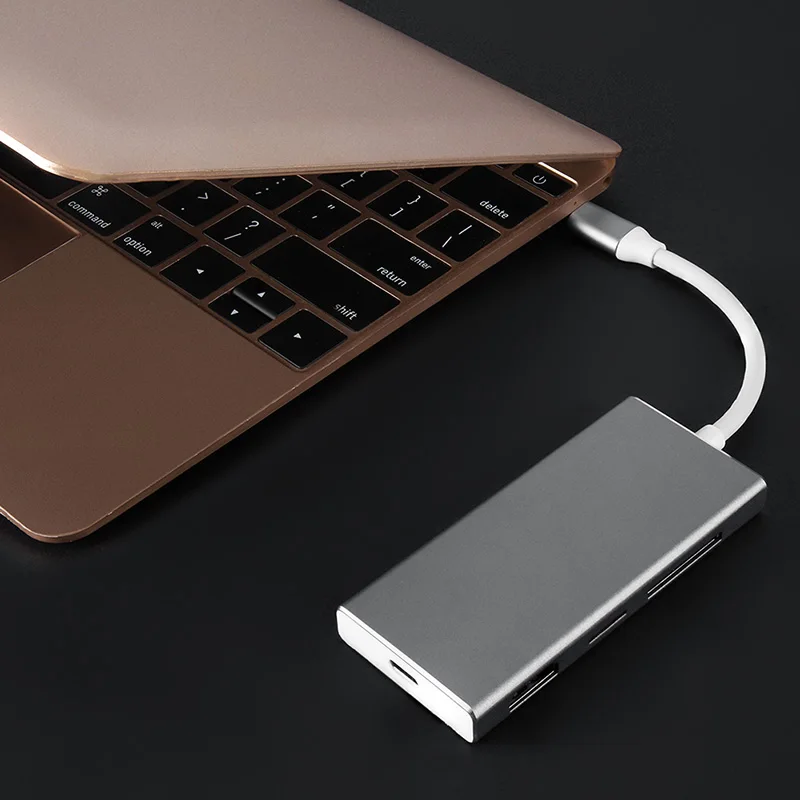 7-в-1 Type-C концентратор адаптер 3 USB порта HDMI выход зарядный порт SD/Micro SD кардридер