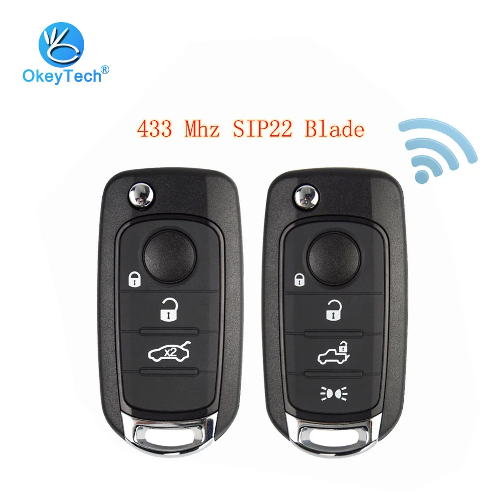 

OkeyTech for Fiat 500 Egea Tipo 500X Toro Remote Control Auto Car Key 3/4 Button Flip Folding 433mhz Uncut SIP22 Blade for Fiat