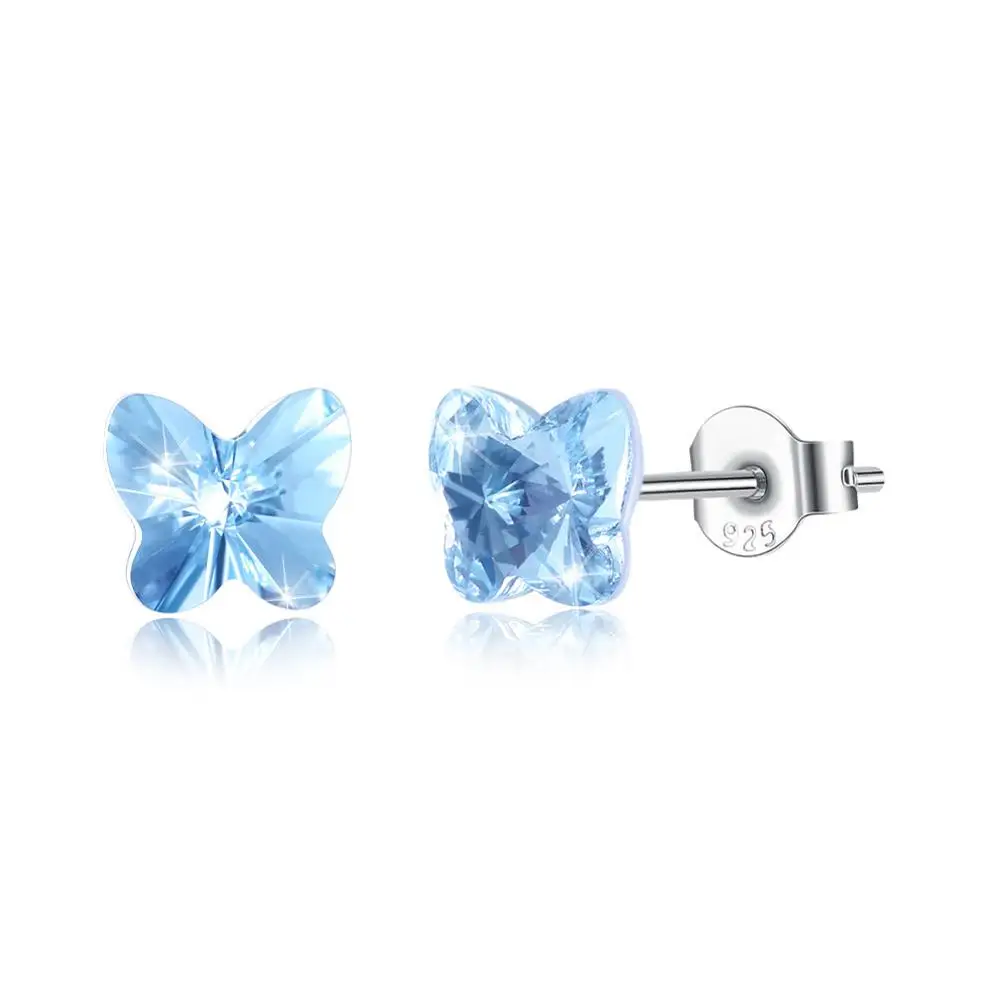 F Серьги-гвоздики LEKANI с кристаллами SWAROVSKI в виде бабочек, милые серьги-гвоздики для пирсинга из серебра S925 пробы, простые ювелирные изделия для женщин и девушек - Цвет камня: F