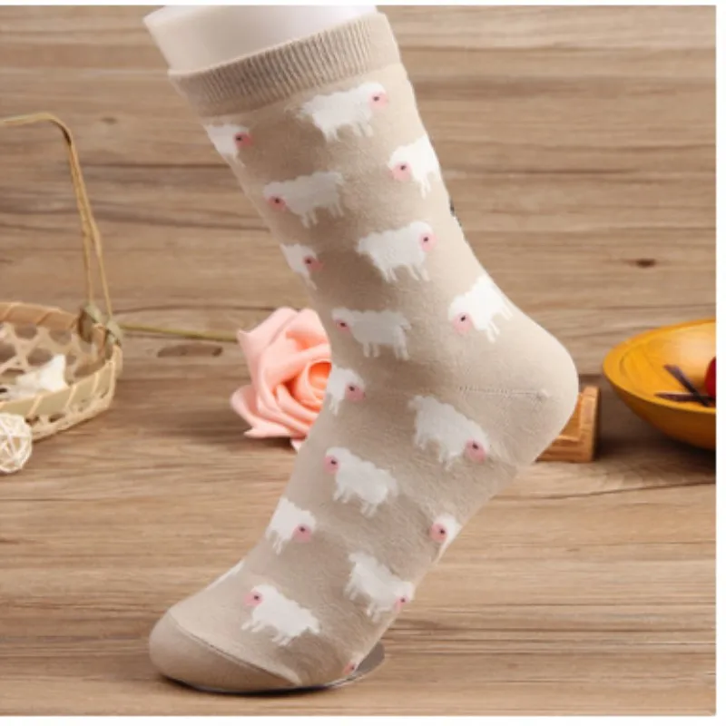 

Fashion animal cartoon lady / men kawaii sheep giraffe milk pattern socks cute Harajuku street trend casual funny Japanese Korea