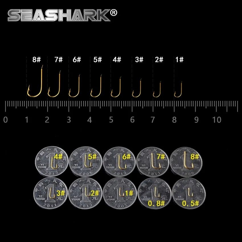 SEASHARK 100pcs/lot Carbon Steel Fishing Hook red &ampgolden Jig Hooks 1#2#3#4#5#6#7#8#Fishhooks Barbed &amp Non-barb | Спорт и