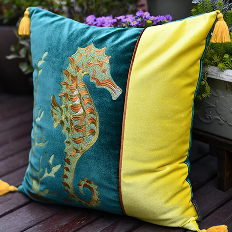 Европейский чехол для подушек Hippocampus/Conch/Shell вышивка Cojines Decorativos Para Диван Декоративные роскошные подушки, 1 шт