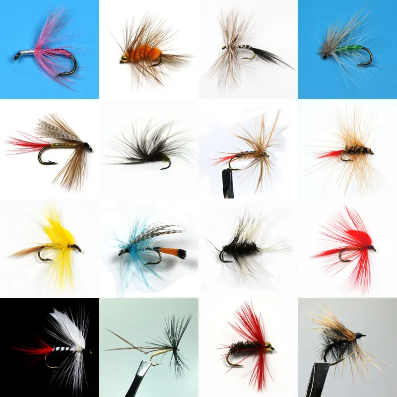 64 шт./компл. набор приманок для рыбной ловли нахлыстом с сухими влажными нимфами