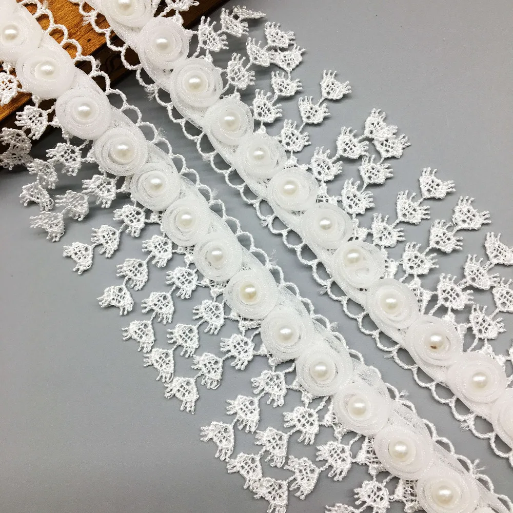 2 ярда винтажная кисточка цветок жемчуг кружевная отделка Лента ткань вышитая