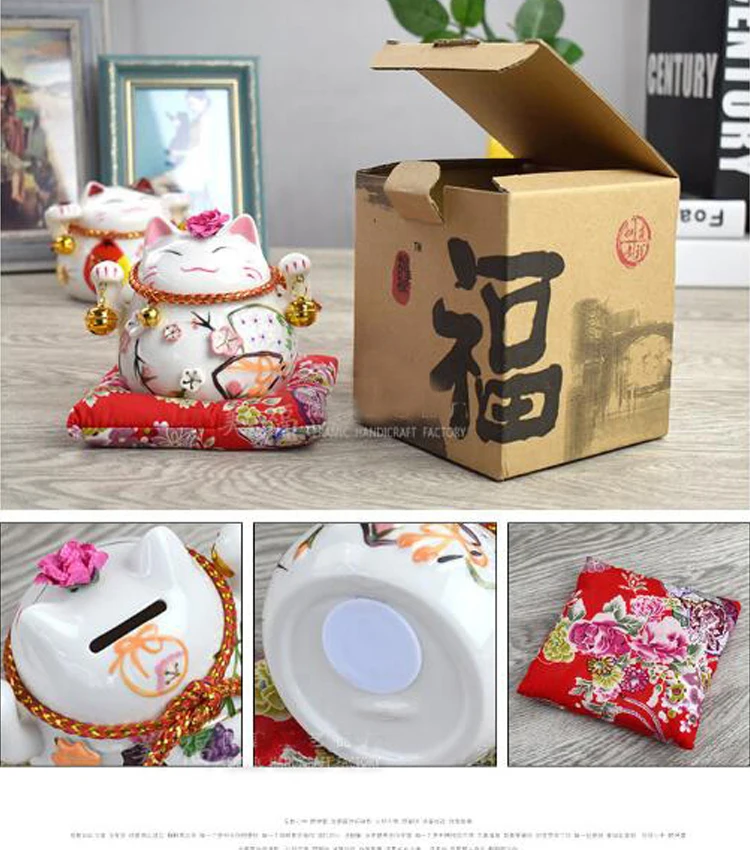 Lucky Cat керамическая копилка фарфоровая кошка, поросенок Банк Гостиная Декор талисман ремесла Милая статуя кота гончарная коробка для денег 05573