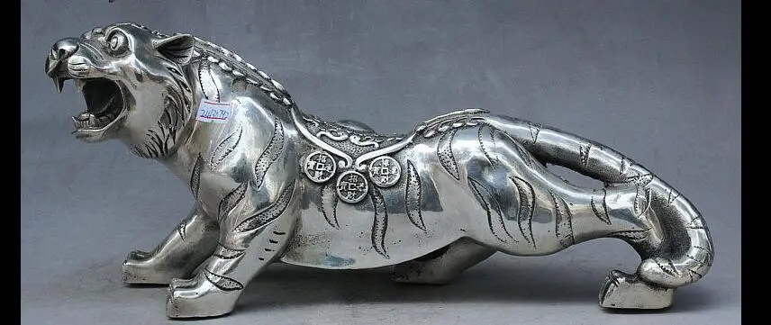 Китайская статуя фэн-шуй из серебра богатство монета Знак зодиака тигр |