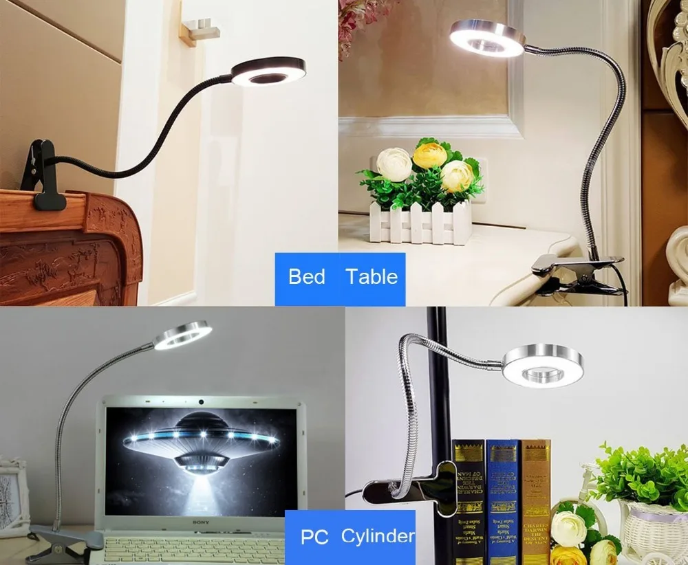 Vintagelll 10 Вт светодиодная USB Настольная лампа с зажимом для чтения ноутбука книг