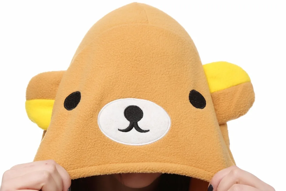 Флис кигуруми косплей костюм Rilakkuma мультфильм животных Пижама-Ползунки Хэллоуин Карнавал Маскарад одежда для вечеринок