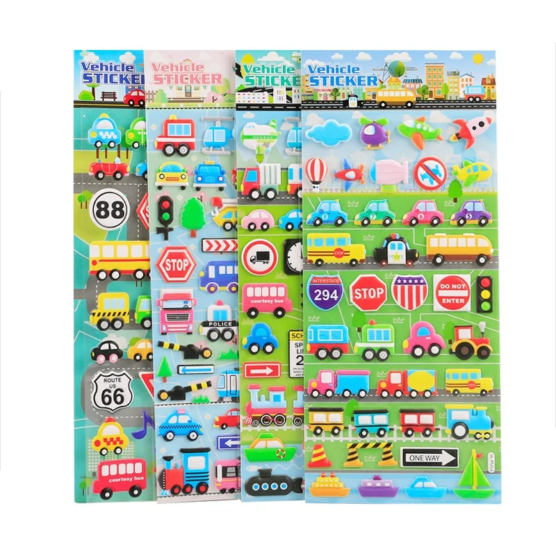 

24 pcs/Lot kid's love Vehicle sticker Cute police train car bus plane boat 3D foam stickers kids gift scrapbook Stationery FT003