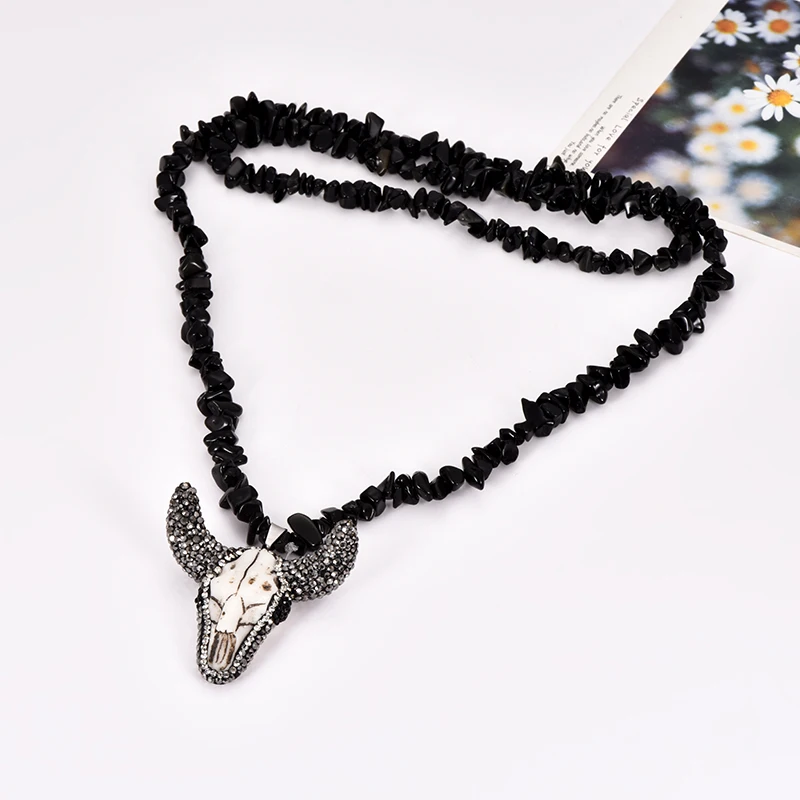 Ожерелье с подвеской в виде черного быка для женщин этническое винтажное длинное