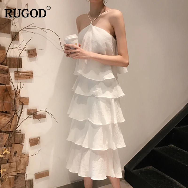 RUGOD женское однослойное платье на бретелях 2018 новое летнее Элегантное Белое