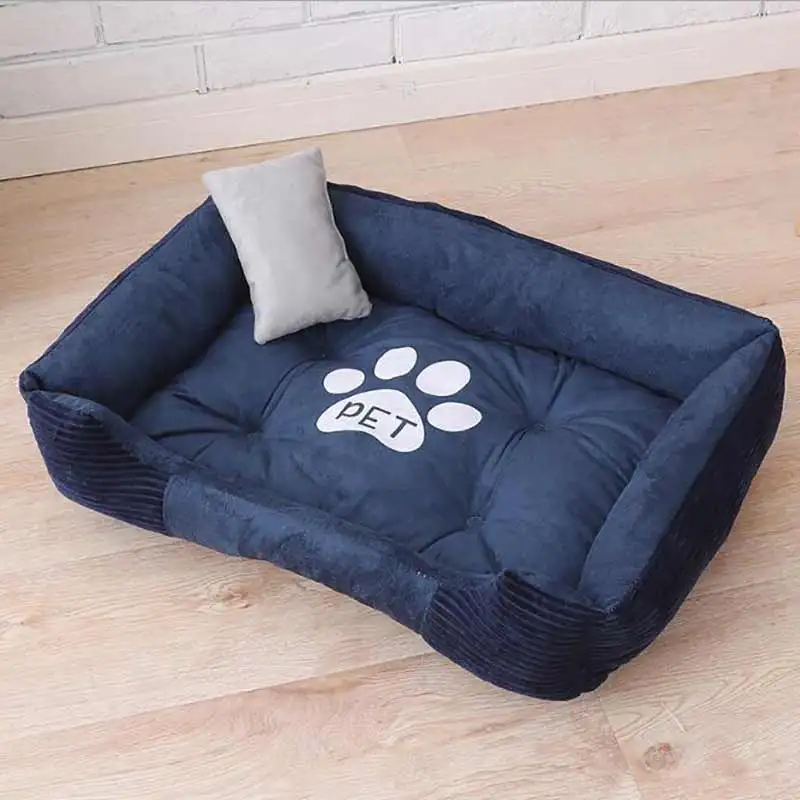 Navy Blue Мягкая флисовая кровать для собаки из мультфильма, дышащая, хлопковая, большая порода, кровати для собак, для Лабрадора, Золотая подушка, для ретривера, летний коврик для собаки - Цвет: Navy Blue