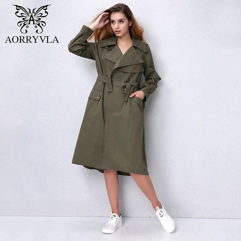 AORRYVLA новые женские повседневные плащ на осень 2017 хлопок Винтаж длинная свободная