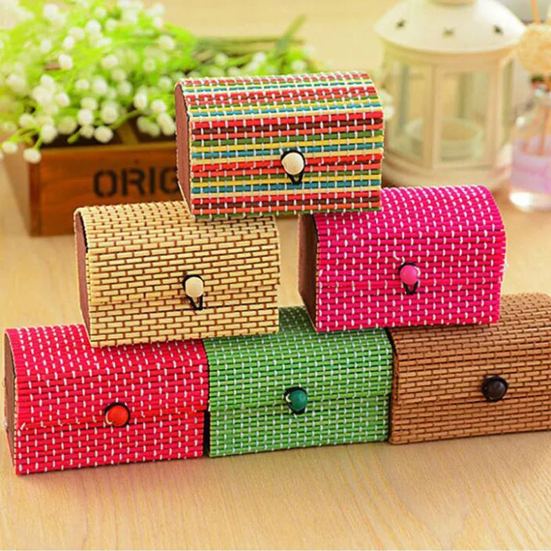 

100pcs Handmade Small Bamboo Jewelry Storage Box Necklace Case Accessories Box Classic Vintage Ring Earrings Holder ZA4650