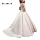 Женское атласное платье на пуговицах, белое кружевное платье с цветочной аппликацией, на свадьбу, для первого причастия